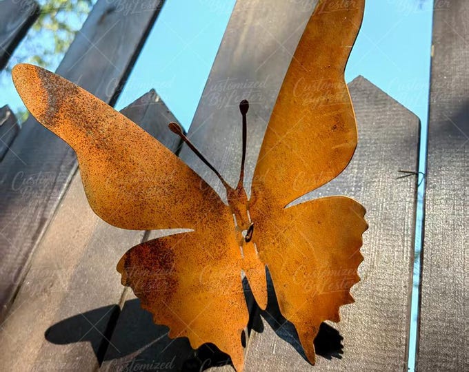 Rusty Metal Butterfly Garden Sculpture, Vintage Outdoor Art, Handcrafted Rust Finish Metal Butterfly, Vintage Metal Butterfly Outdoor Decor
