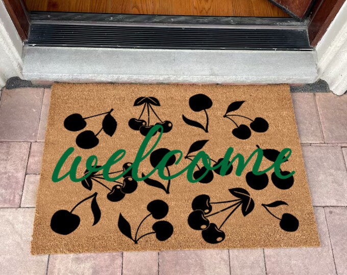 Cherry Welcome Doormat, Door Mat, Spring Door Mat, Summer Door Mat, Summer Porch, Porch Decor, Front Door Mat, Outdoor Rug, Cute Doormat