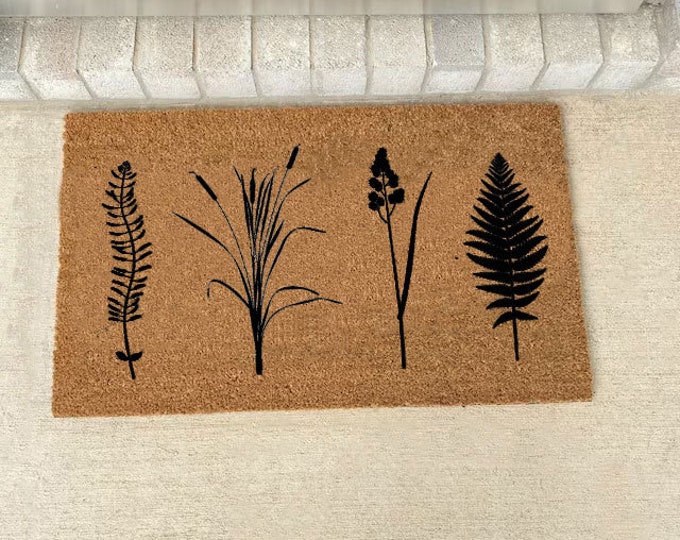 Plant Floral Coir Doormat, Custom Door Mat For Front Door, Personalized Custom Doormat, Painted Doormat For Housewarming Gift