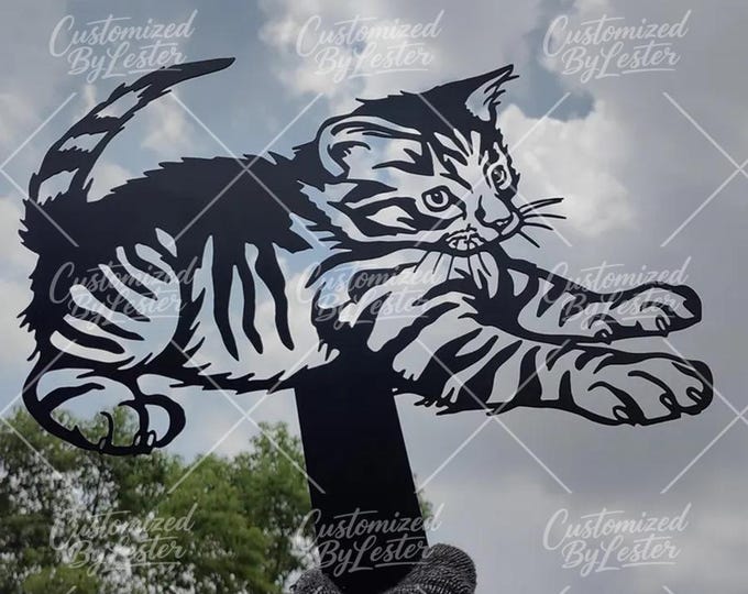 Black Metal Cat Stake, Outdoor Yard Art Decor, Gothic Cat Statue, Unique Gift for Cat Lovers, Handmade Yard Decor,  Halloween Cat Statue