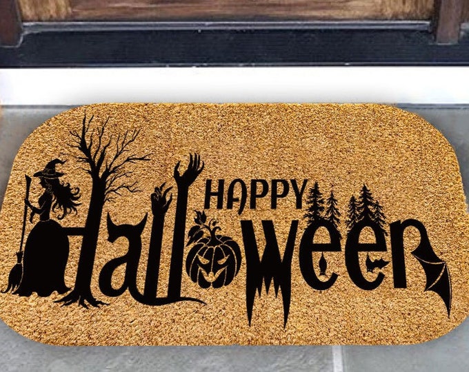 Happy Halloween, Welcome Doormat, Personalized Gift, Custom Door Mat For Front Door, Customize Doormat, Housewarming Gift