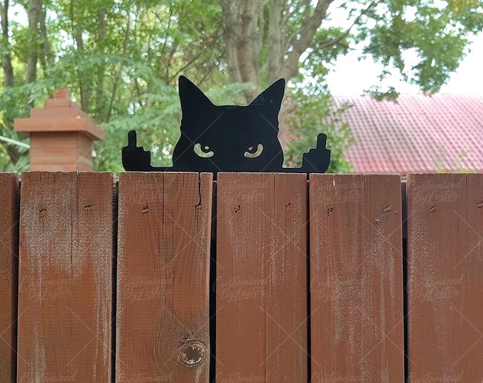 Black Metal Middle Finger Cat Tree Stake, Rude Cat Stump Statue, Funny Middle Finger Kitty  Garden Decor, Unique Outdoor Art, Home Decor