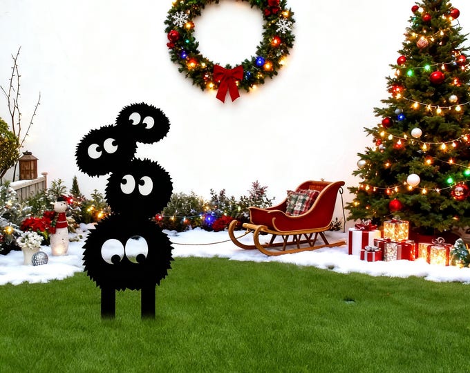 Christmas Black Metal Soot Sprite Stake, Susuwatari Garden Silhouette, Studio Ghibli Gift, Anime Decor,