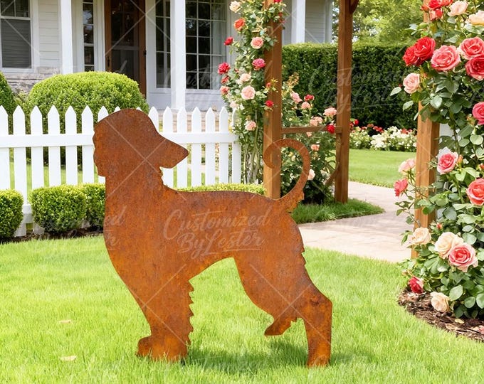 Rusty Afghan Hound Stake, Elegant Metal Dog Statue, Long-Haired Garden Art, Aristocratic Yard Decor, Regal Afghan Hound Sculpture