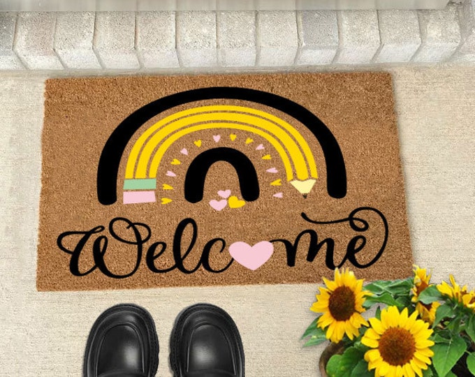 Welcome Doormat, Painted Doormat For Housewarming Gift, Personalized Custom Doormat, Personalized Gift