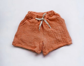 Shorts d'été pour enfants, Shorts en mousseline 4 épaisseurs, Vêtements pour enfants, 100 % coton, Shorts neutres, Vêtements d'été pour enfants, Coton biologique