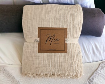 100% Cotton Bedspread, 4 Layers Muslin Gauze, Muslin Bedspread, Throw Blanket, Muslin Bed Cover, Organic Cotton Throws Blankets