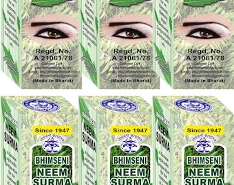 Natürlicher handgefertigter Surma Kajal, 100 % natürlicher Neem Bhimseni, Surma Eyeliner, schwarzes Pulver, Surma Eyecare Kajal, 6 Stück