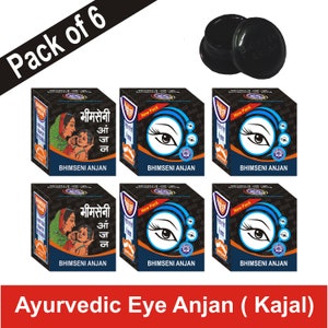 Bhimseni kajal anjan Handgefertigte 100% Natürliche schwarze Kajal Eyeliner schwarz organisch Kajalhergestellt nach indischer traditioneller Methode Packung mit 6 kleinen Bild 1