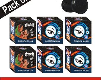 Bhimseni kajal anjan Hecho a mano 100% natural kajal negro Delineador de ojos negro orgánico Kajalpreparado por el método tradicional indio Paquete de 6 pequeños