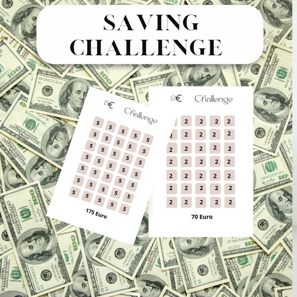 Euro savings challenge set, save euros, printable a4, save 2 euros, save 5 euros, save kids,