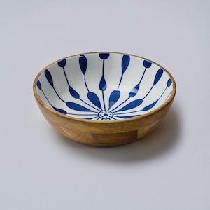 Bowl | Large Wooden Salad Bowl Sokka Jardin Stripes Rustic Handmade Kitchen Serveware