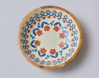 Obstschale | Retro Floral Holz Servierschale | Handgefertigte und Vintage Küche Dekor Geschenkidee