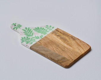 Charcuterie Board Tropical Foliage Design Wooden Cutting Board with Handle for Entertaining & Serving