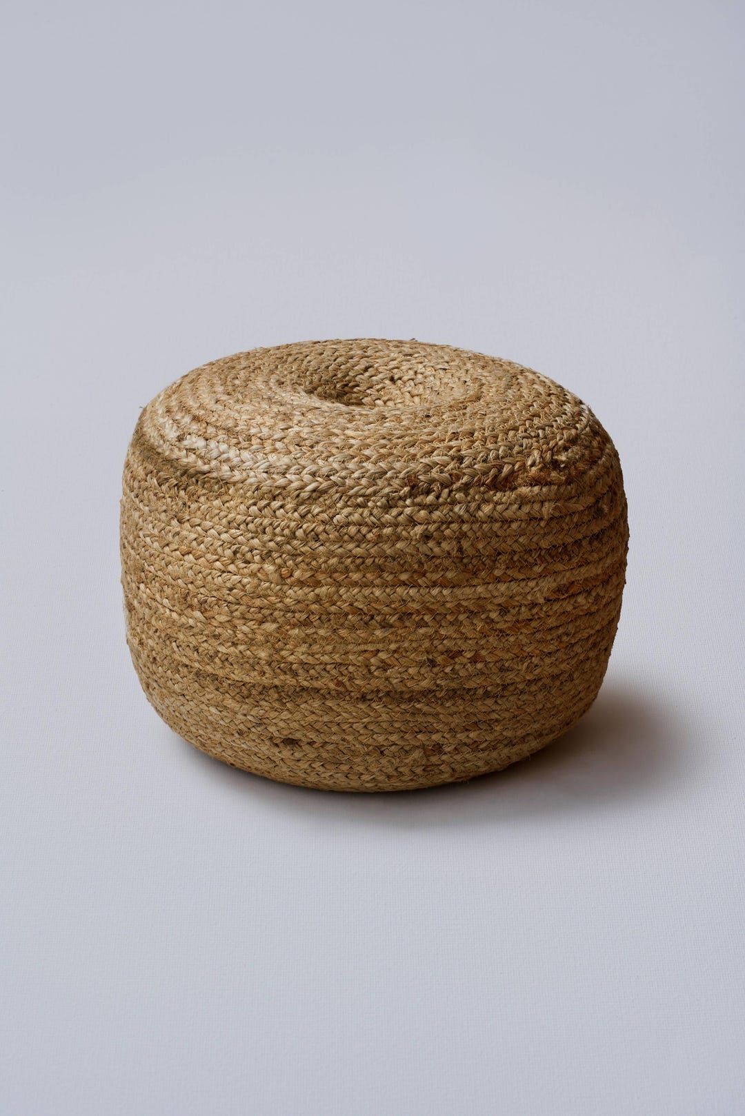 Natural Jute Pouffe — Round Braided Floor Ottoman, Boho Braided Straw ...