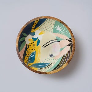 Fruit Bowl Handpainted Jasmine design Wood Decorative Rustic Serving Bowl Unique Gift Idea Home Kitchen Decor
