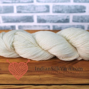 100g Undyed | 600 Meters per 100g | Pure Mulberry Combed Silk Lace Yarn (Count 12/2) | Ideal for Knitting, Embroidery & Crafts