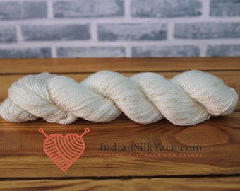 100g Undyed | 400 Meters per 100g | Pure Mulberry Combed Silk Fingering Sock Yarn (Count 8/2) Ideal for Knitting, Embroidery & Crafts