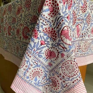 Vintage Cotton Block Print Tablecloth Square/Rectangle/Round Custom Table Cover With Napkin/Placemats/Runner Handmade Table Top Decor set