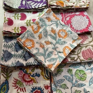 Servilletas de algodón con estampado a mano, reutilizables, ecológicas