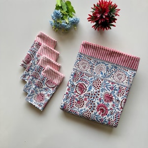 Vintage Cotton Tablecloth White Pink Flower Design Hand Block Print TableCloth Table Cover Sets Square/Rectangle/Round Tablecloth Home Decor