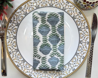 Block Print Cotton Napkins: Reusable Floral Table Linens