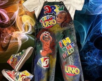 Custom UNO Theme Birthday kids overalls