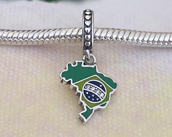 Brazil Map & Brazil Flag Charm for Bracelet,Necklace Pendant