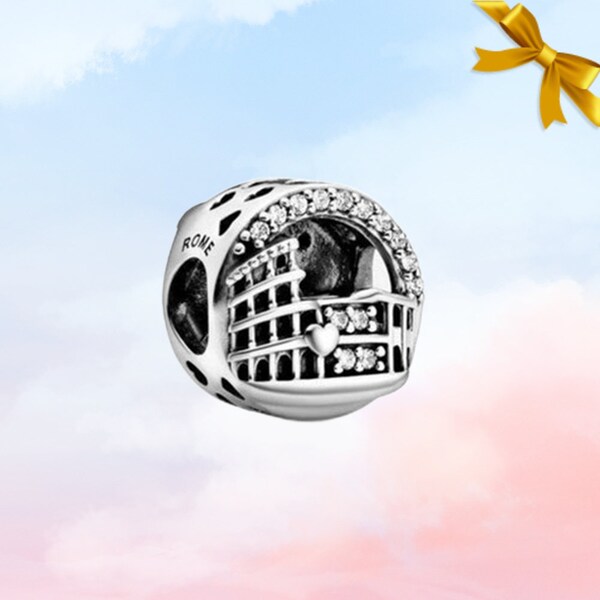 Rome Colosseum opengewerkte charme • Nieuwe echte 925 sterling zilveren bedel voor Pandora armband • Ketting hanger • Cadeau voor haar • Kom in een doos