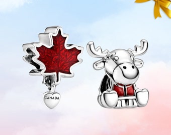 Nouveau Breloque feuille d'érable rouge du Canada • Breloque Pandora en argent sterling S925 véritable pour bracelet • Collier à pendentif • Cadeau pour elle • Livré dans une boîte