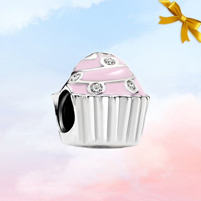 Rosa Cupcake Charme Neuer echter S925 Sterling Silber Anhänger für Armband Halsketten-Anhänger Bestes Geschenk für sie Bild 1