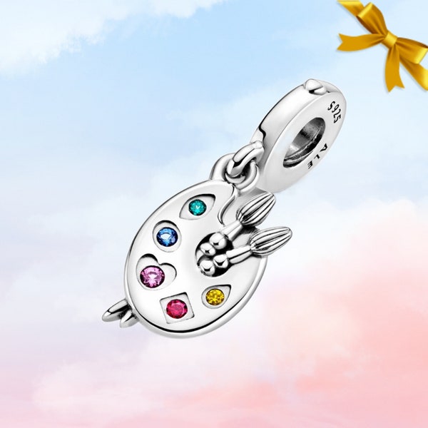 Pendentif palette pour nouvel artiste • Amateur de peintures artistiques • Charme en argent sterling S925 véritable pour bracelet Pandora • Collier pendentif