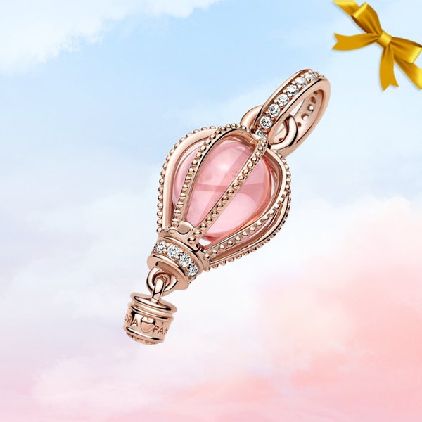 Sprankelende roze hete luchtballon Dangle Charm • Charme voor Pandora armband • Ketting hanger • Cadeau voor haar • Reischarme