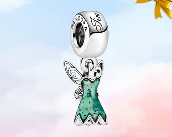 New Tinker Bell Grün Kleid Anhänger • Echte S925 Sterling Silber Anhänger für Pandora Armband • Halsketten-Anhänger • Geschenk für Sie