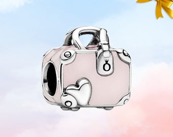 Ciondolo rosa per borsa da viaggio • Nuovo ciondolo autentico in argento sterling S925 per bracciale Pandora • Collana pendente • Regalo per lei