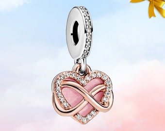 Funkelnder Unendlichkeits-Herz-Charm • Neuer echter S925 Sterlingsilber-Charm für Pandora-Armband • Halsketten-Anhänger • Geschenk für Sie