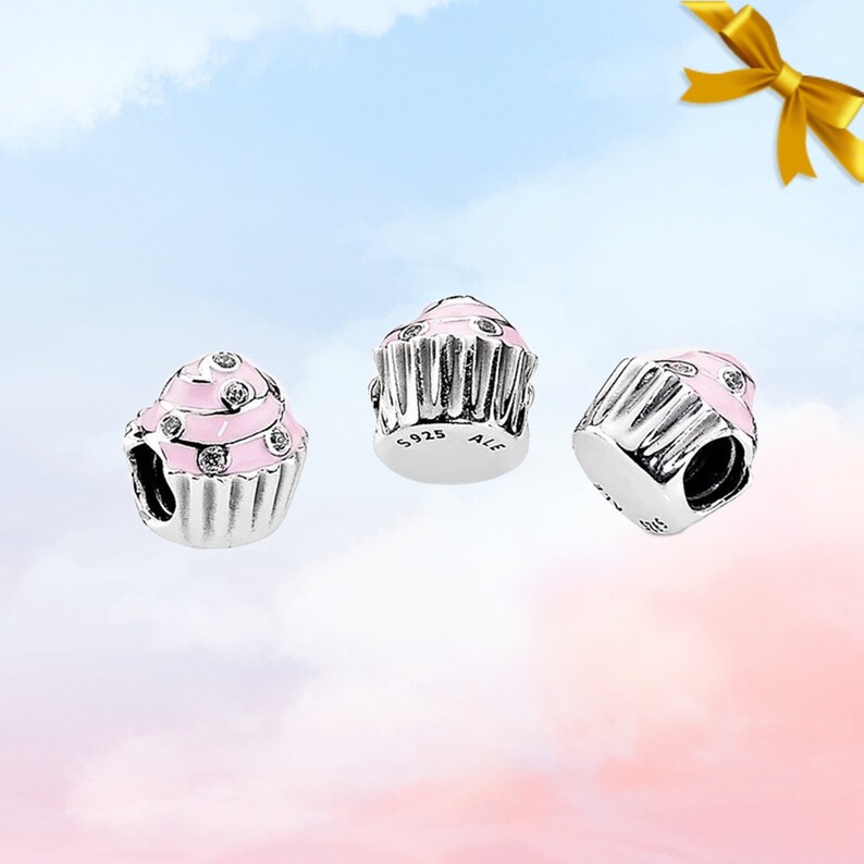 Rosa Cupcake Charme Neuer echter S925 Sterling Silber Anhänger für Armband Halsketten-Anhänger Bestes Geschenk für sie Bild 3