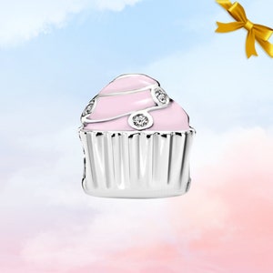 Rosa Cupcake Charme Neuer echter S925 Sterling Silber Anhänger für Armband Halsketten-Anhänger Bestes Geschenk für sie Bild 2