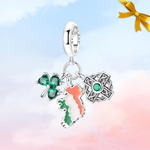 Ciondolo con mappa dell'Irlanda: ciondolo in argento S925 per bracciale, ciondolo per collana, giorno di San Patrizio