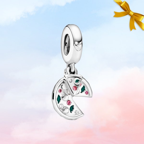 Pizza Love Anhänger • Neuer echter S925 Sterling Silber Charm für Pandora Armband • Halskette Anhänger • Bestes Geschenk für Sie