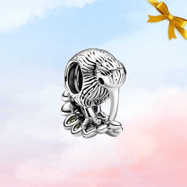 Kiwi- und Farnblatt-Charm • Neuer echter S925-Sterlingsilber-Charm für Pandora-Armband • Halsketten-Anhänger • Geschenk für Sie