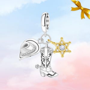 Cowboy Hut und Cowboy Boot Anhänger: S925 Silber Anhänger für Armband, Kettenanhänger
