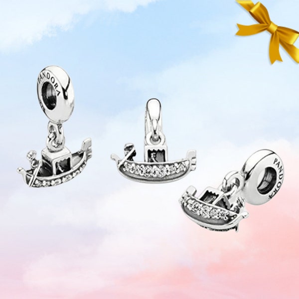 Nieuwe Venetië Gondola Dangle Charm • Echte S925 Sterling zilveren bedel voor Pandora armband • Ketting hanger • Cadeau voor haar • Kom in een doos