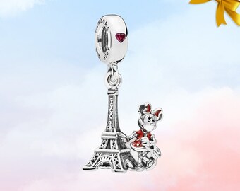 New Minnie Mouse Eiffel Tower Dangle Charm • Genuine S925 Sterling Silver Charm for Pandora Bracelet • Necklace Pendant • Gift for Her