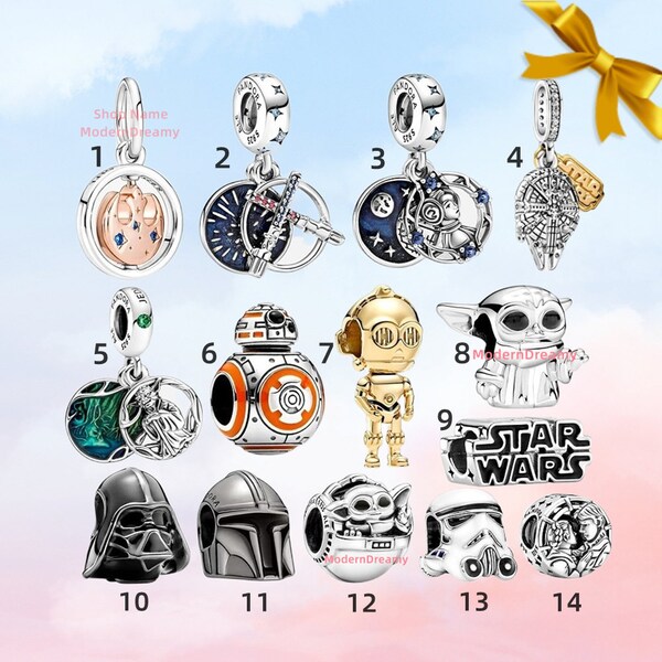 Collection de breloques Star Wars • Baby Yoda Grogu • Nouvelle breloque en argent sterling 925 véritable pour bracelet Pandora • Collier à pendentif • Cadeau pour elle