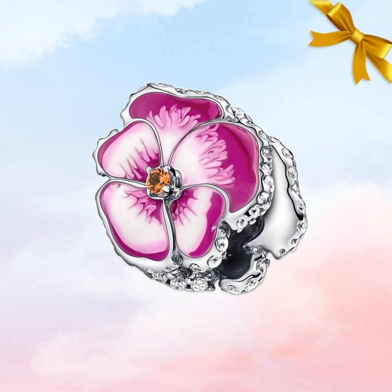 Blue Pansy Flower Charm Nieuwe echte S925 Sterling zilveren bedel voor Pandora armband Ketting hanger Beste cadeau voor haar afbeelding 8