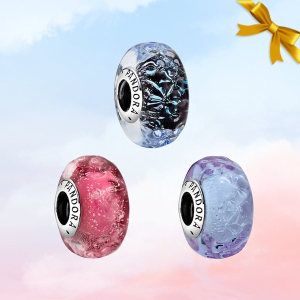 Charme en verre de Murano ondulé • Nouveau véritable charme en argent sterling S925 pour bracelet Pandora • Pendentif collier • Cadeau pour elle