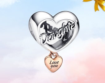 Love You Daughter Heart Charm • Nieuwe echte S925 Sterling zilveren Pandora-bedel voor armband • Kettinghanger • Beste cadeau voor dochter