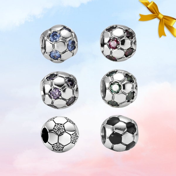 Breloque ballon de football étincelant Breloque de football • Nouveau véritable breloque en argent sterling S925 pour bracelet Pandora • Pendentif collier • Livré dans une boîte