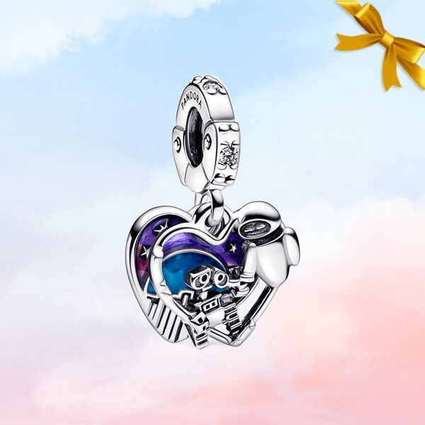 Pixar Wall-E & Eve Dangle Charm • Genuine S925 Sterling Silver Charm for Pandora Bracelet • Necklace Pendant • Gift for Her